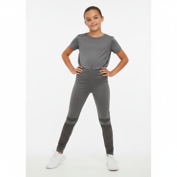 Justice Girls Gray Active Leggings Textured Moto Athleisure - Picture 1 of 12